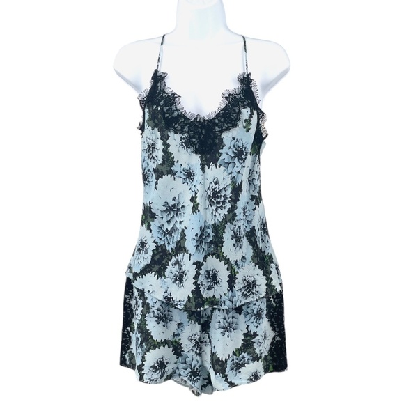 Fleur du Mal Other - Fleur du Mal Silk Georgette Camisole/PJ Short Set, Blue Floral, Size M